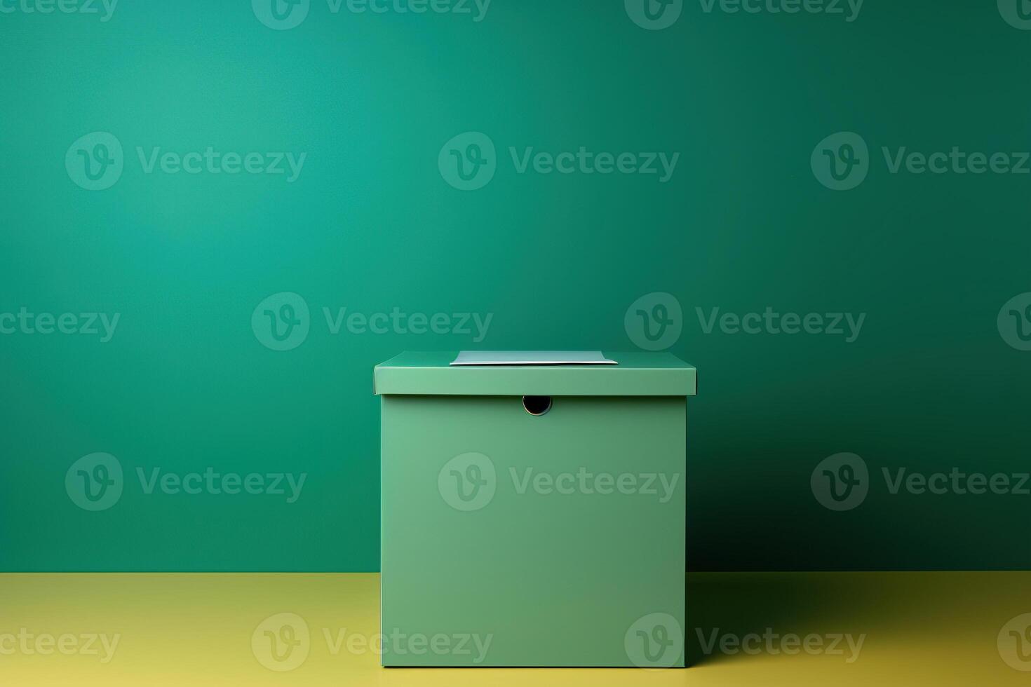 Empty green box on a green background. Fair voting concept. photo