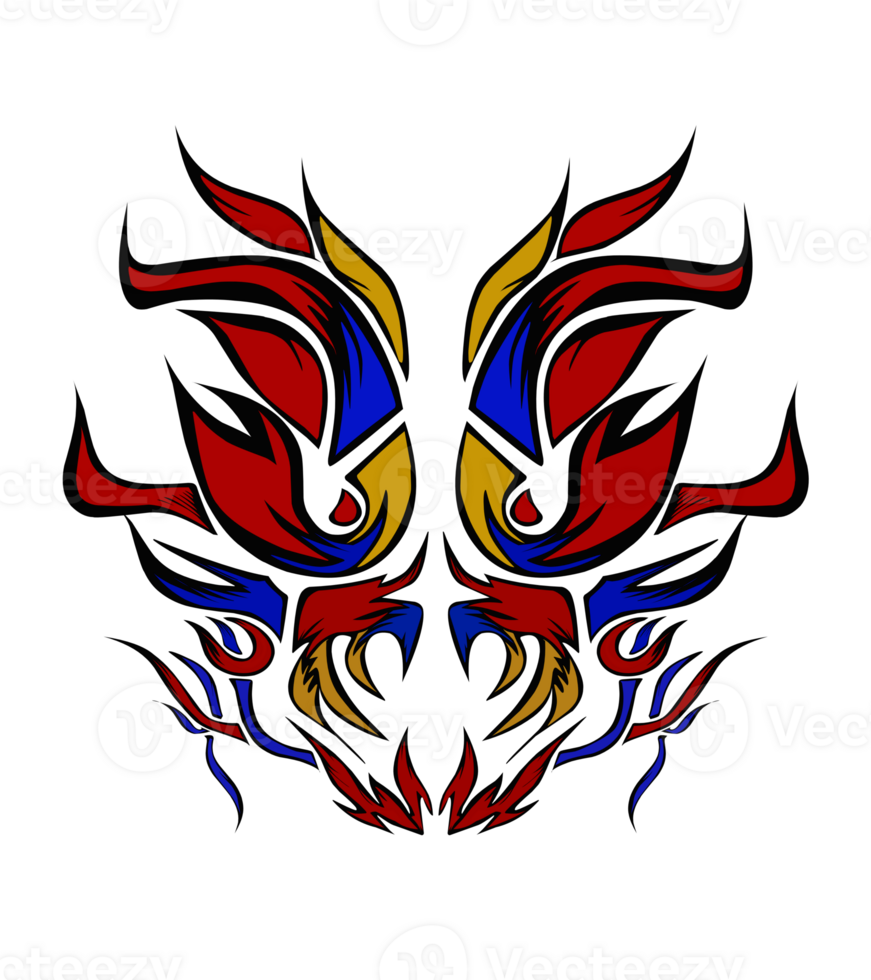 Tribal tattoo design combining black, red, blue and yellow. Perfect for tattoos, stickers, symbols, logos png