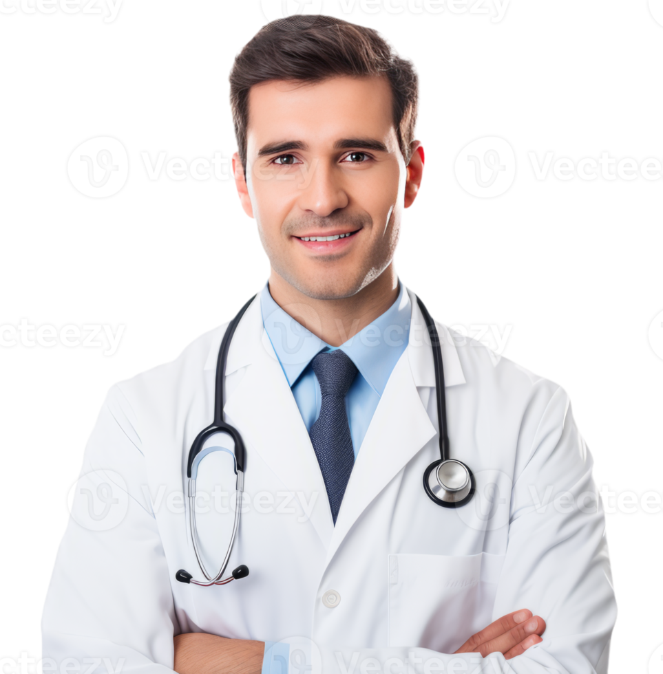 a male doctor with a stethoscope on transparent background png