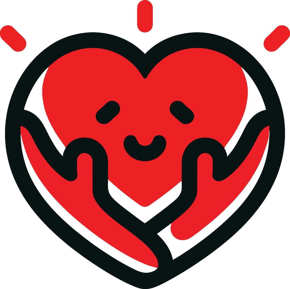 Heart with hugging hand. Cute cartoon heart character hug. Love yourself. Self care and happiness illustration. vector