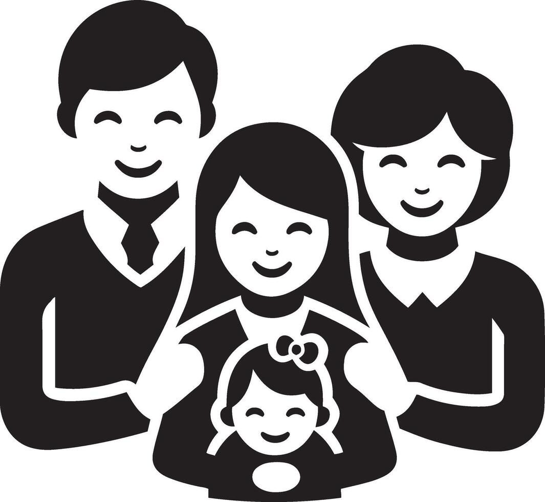 Simple black family symbol with parents and children. vector