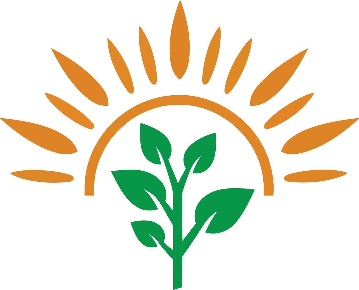A green sprout with a sun in the background illustration. Logos of green Tree leaf ecology. vector