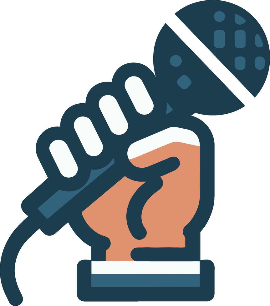 Hand holding a microphone or mic on white background. vector