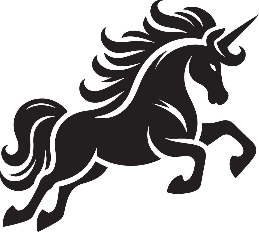 Black unicorn jumping flat icon illustration. vector