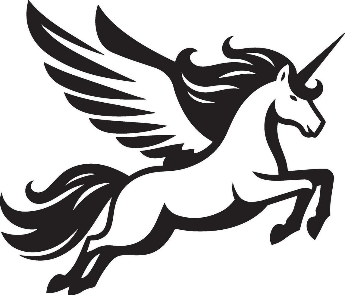 hermosa unicornio alas negro y blanco imagen. vector