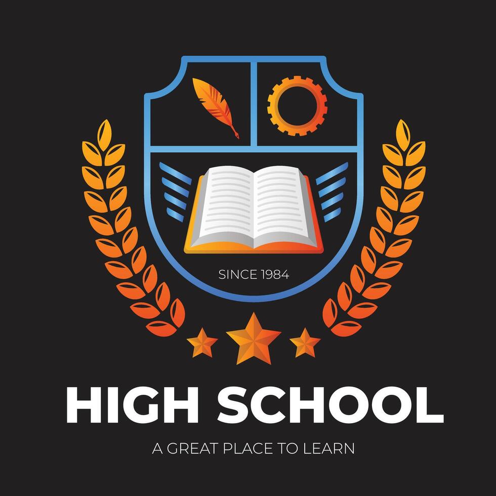 University college school badge logo design image. Education badge logo design. University high school emblem vector