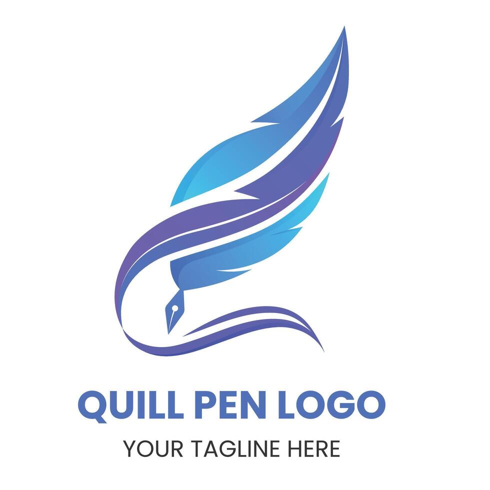 Colorful feather quill pen logo design vector