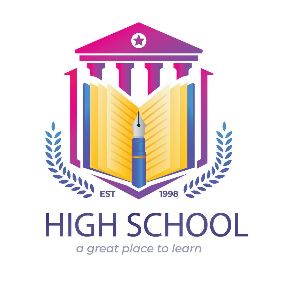 University college school badge logo design image. Education badge logo design. University high school emblem vector