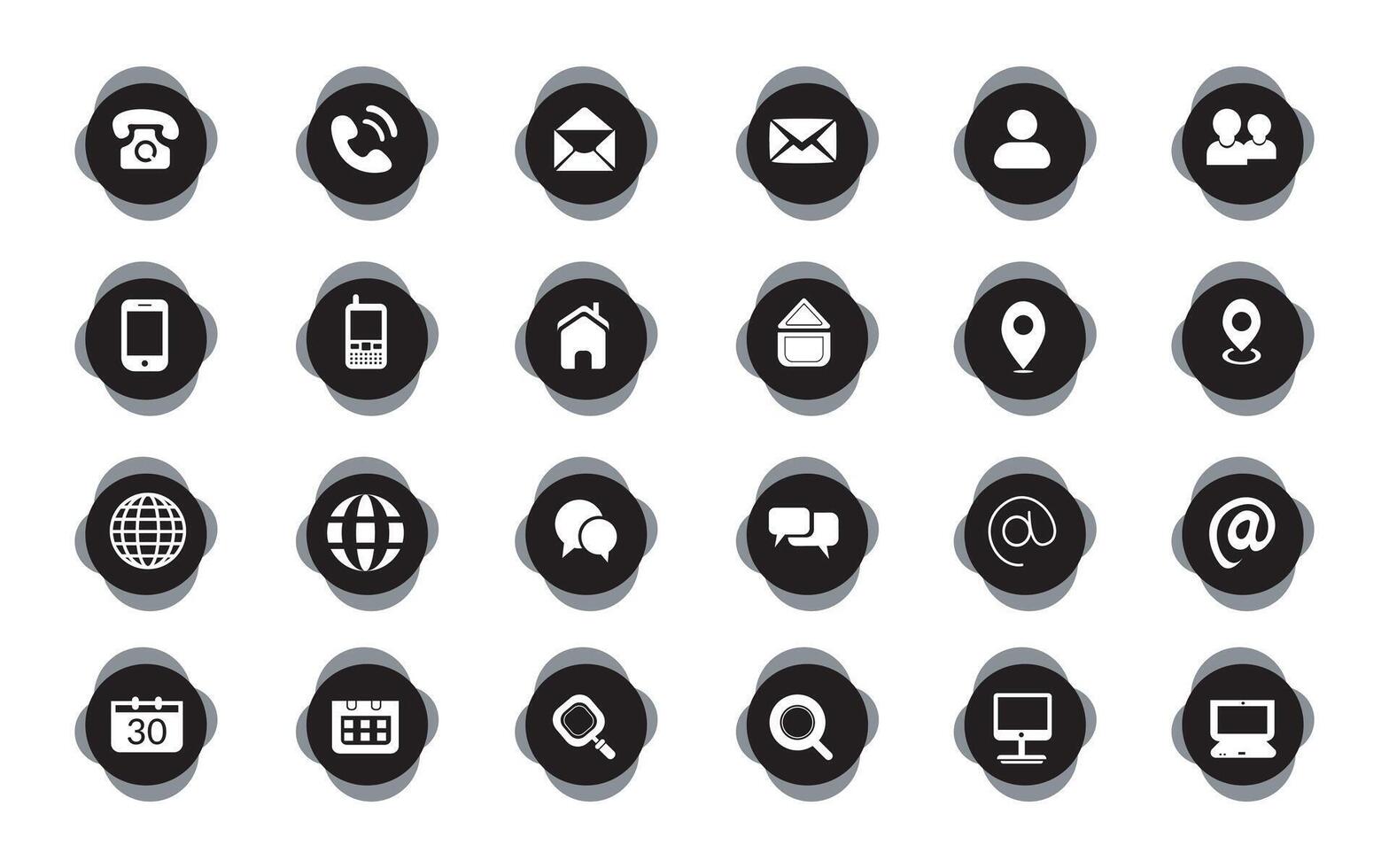 Contact related icon set, Essential Flat Stroke Circular Web Icon Set Phone Contact Location Button, Web icon, contact us icon, address, location, email, phone. Contact information symbols collection. vector