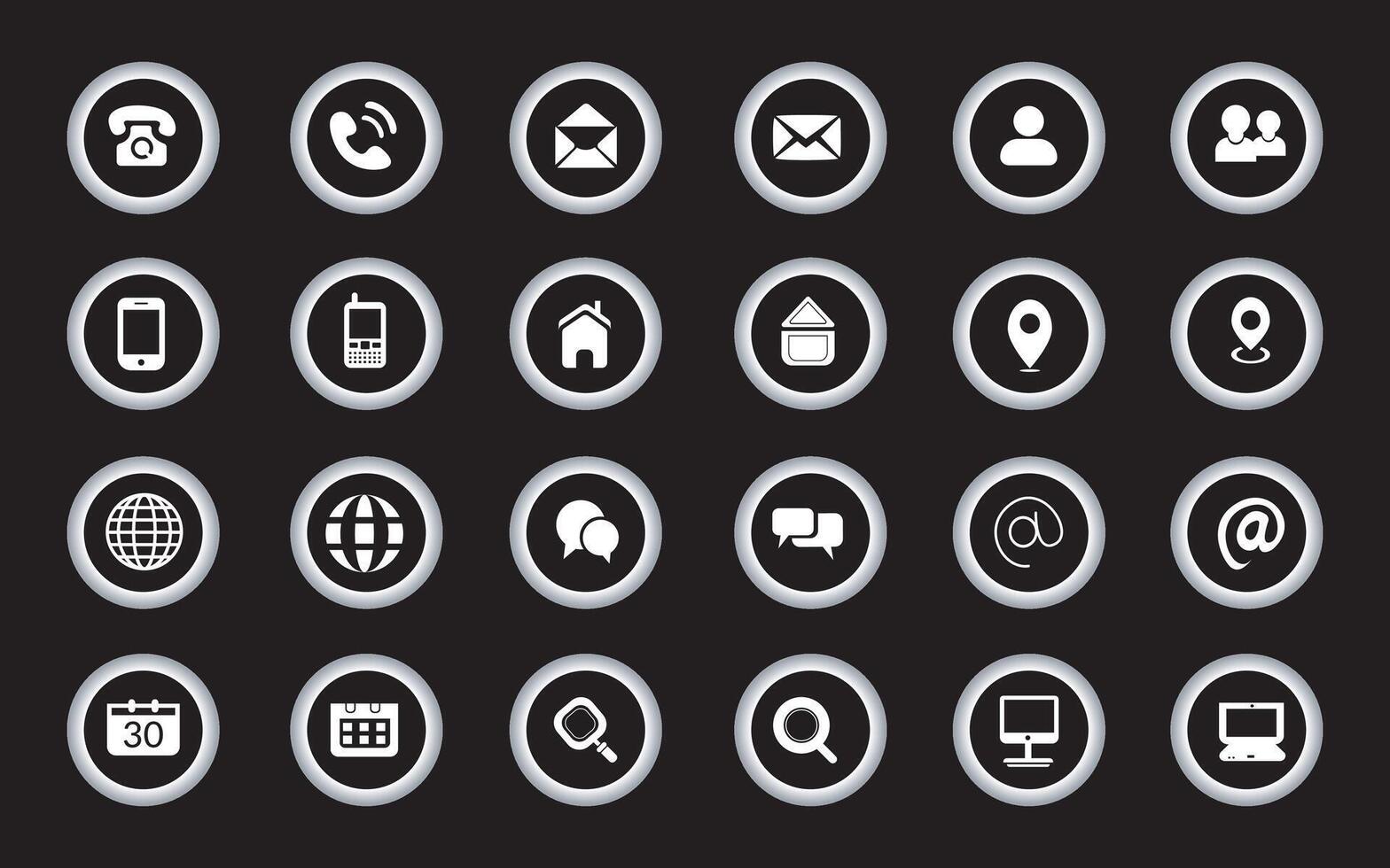 Contact related icon set, Essential Flat Stroke Circular Web Icon Set Phone Contact Location Button, Web icon, contact us icon, address, location, email, phone. Contact information symbols collection. vector