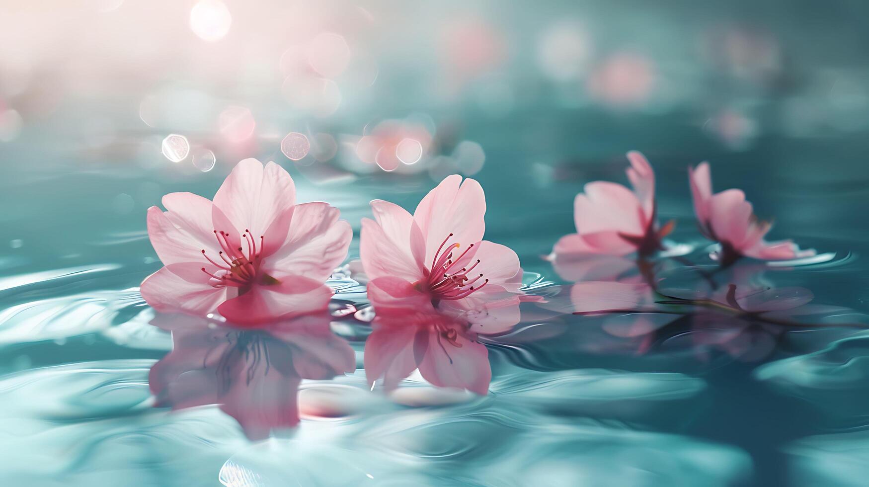 Sakura branches and water drops in a peaceful spring photo