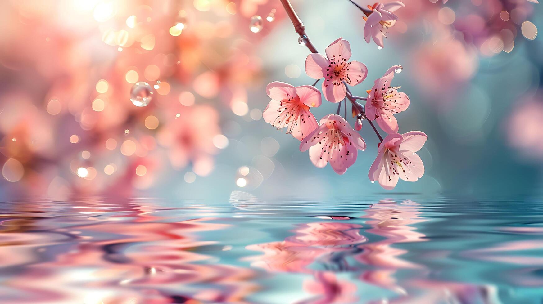 Sakura branches and water drops in a peaceful spring photo