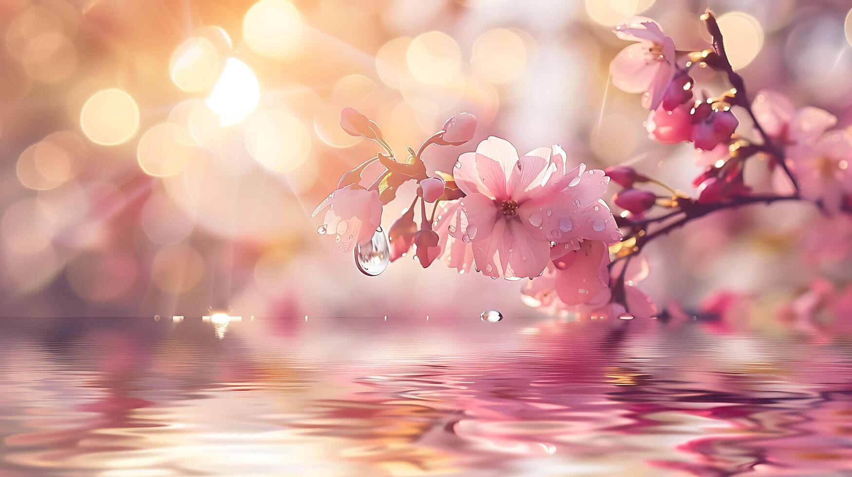 Sakura branches and water drops in a peaceful spring photo