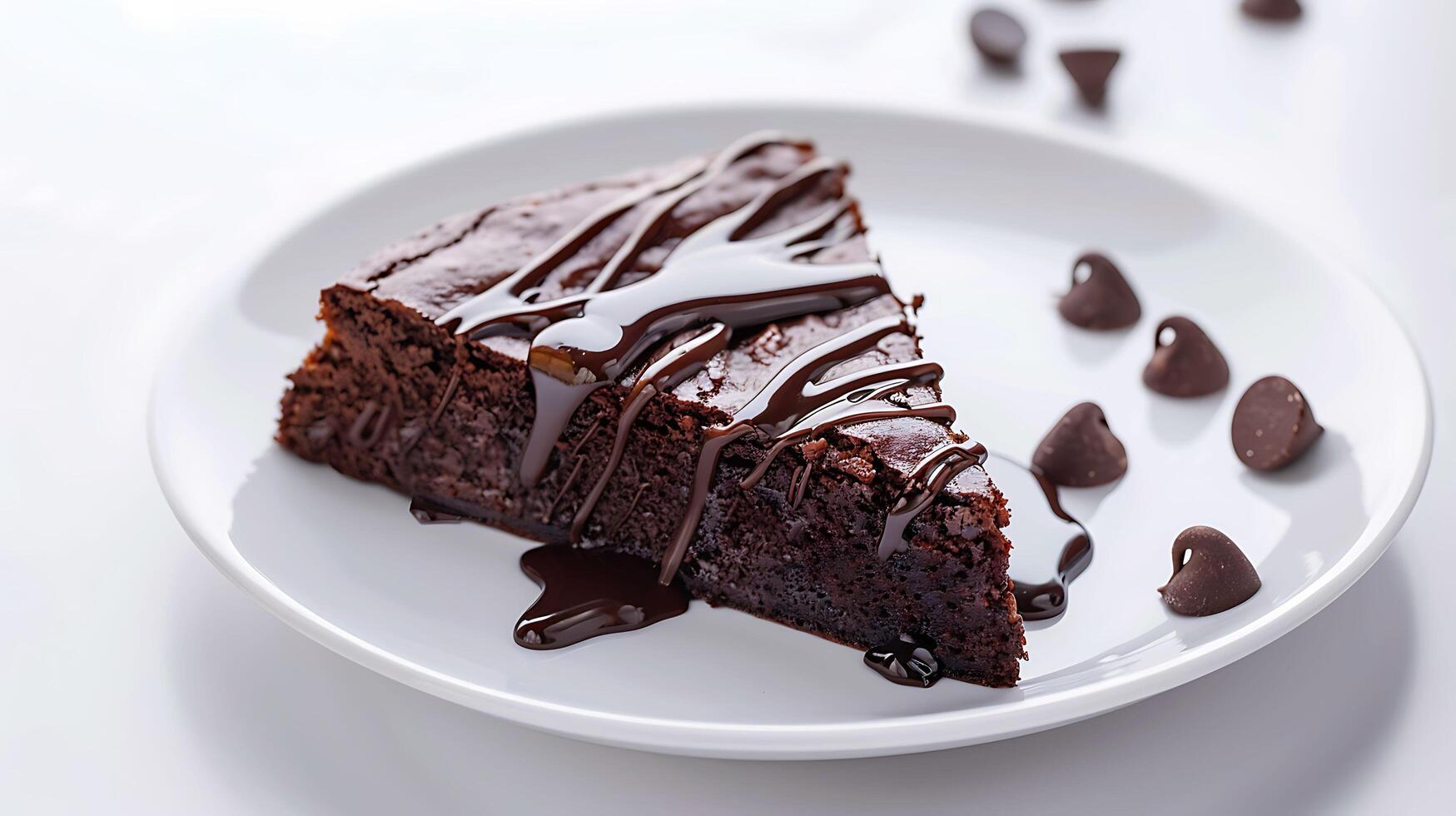 un pedazo de duende pastel con Derretido chocolate en un blanco plato en un blanco antecedentes foto