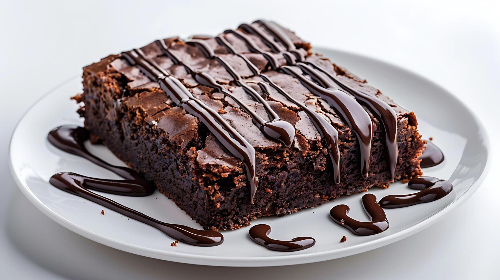 un pedazo de duende pastel con Derretido chocolate en un blanco plato en un blanco antecedentes foto