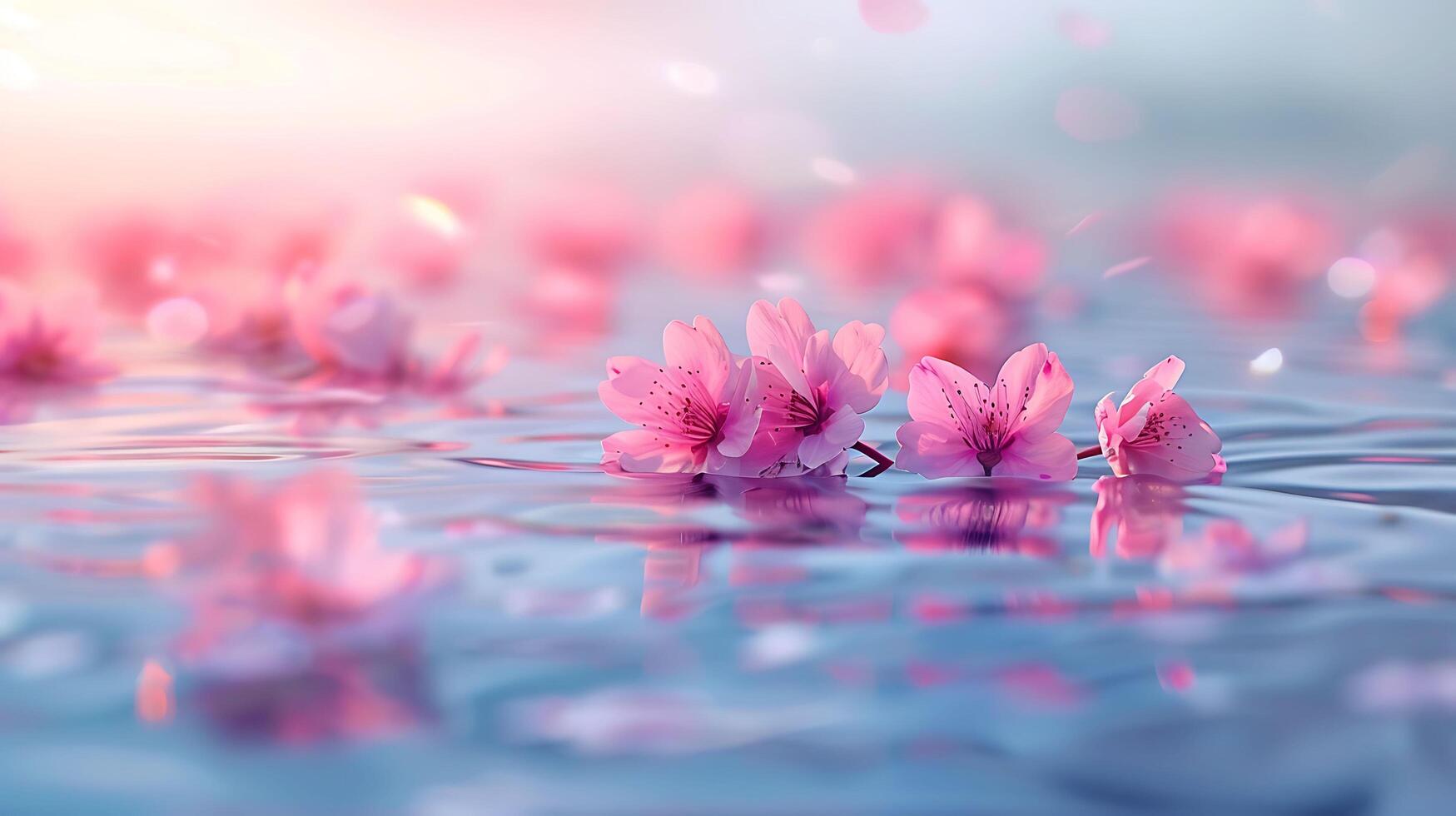 Sakura branches and water drops in a peaceful spring photo