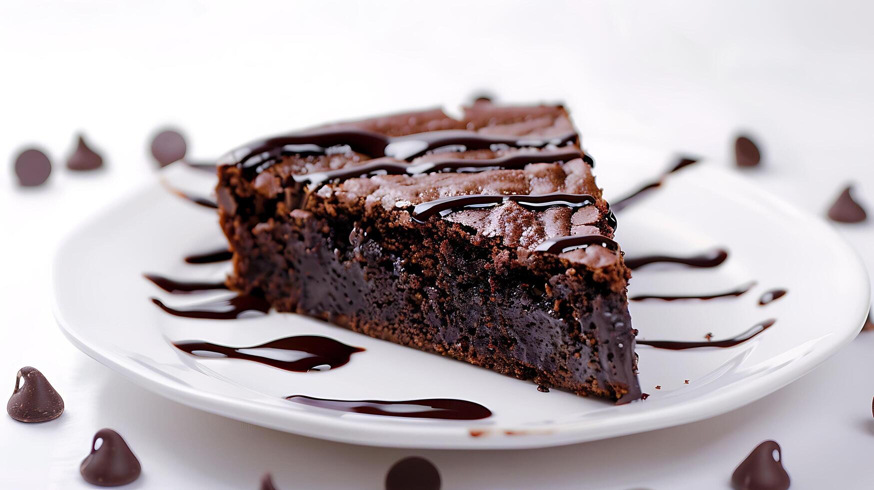 un pedazo de duende pastel con Derretido chocolate en un blanco plato en un blanco antecedentes foto