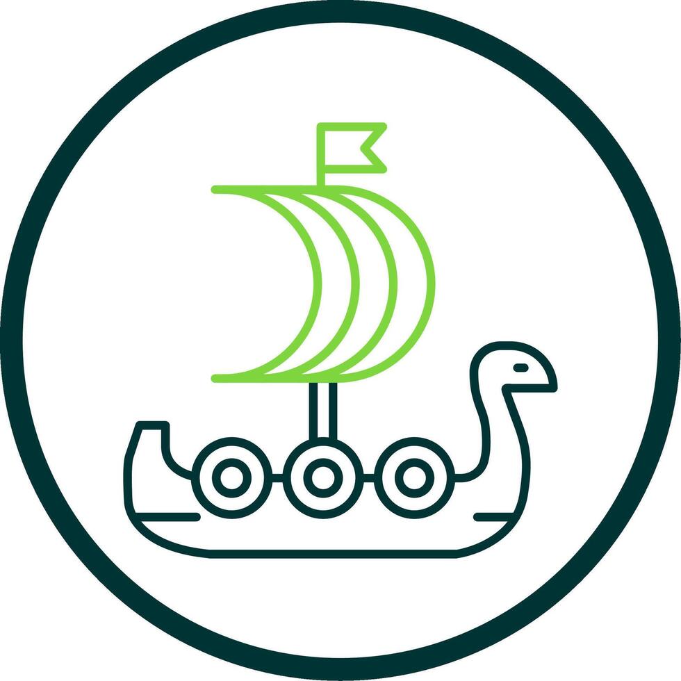 Viking Ship Line Circle Icon vector