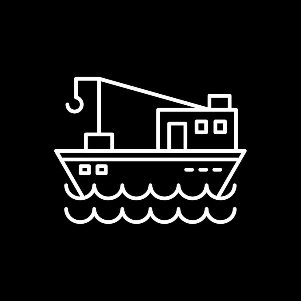 icono de línea de barco de pesca invertida vector