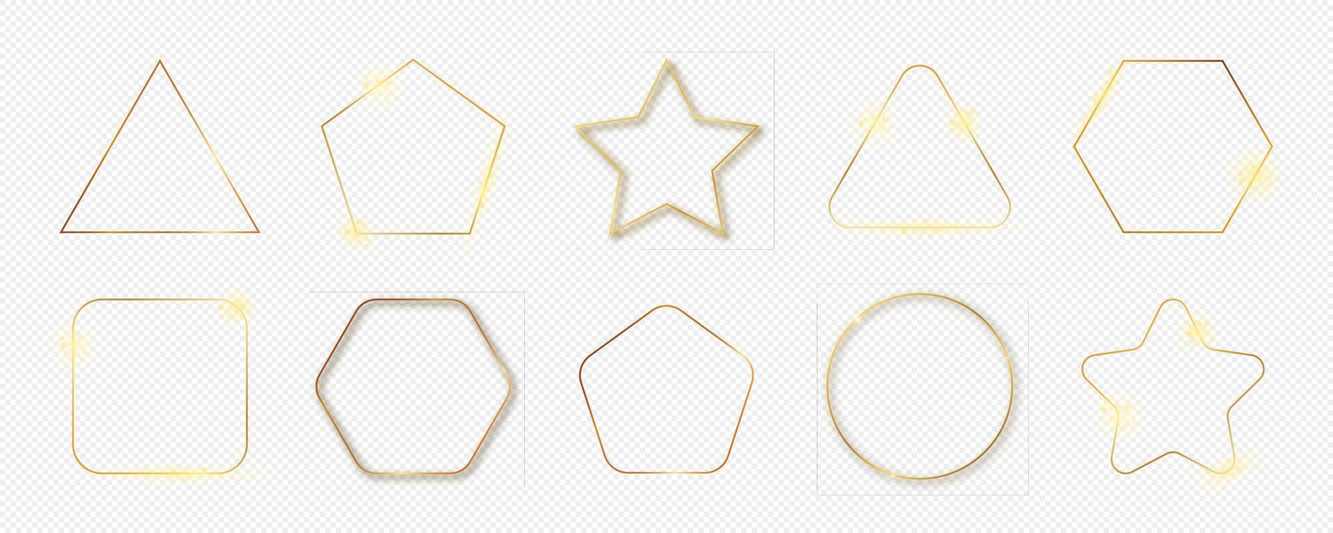 Gold glowing different geometric shape frame vector