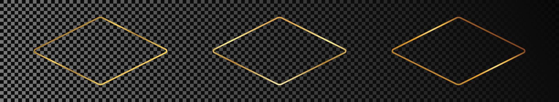 Gold glowing rounded rhombus shape frame vector