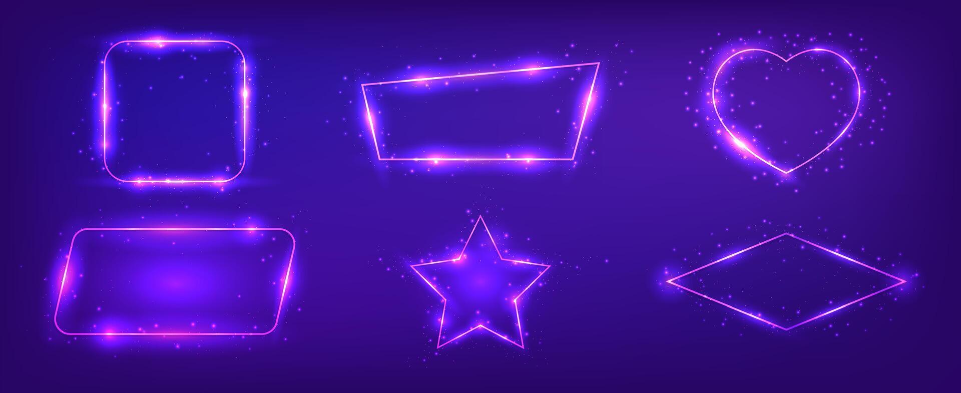 Set of six neon frames with shining effects vector