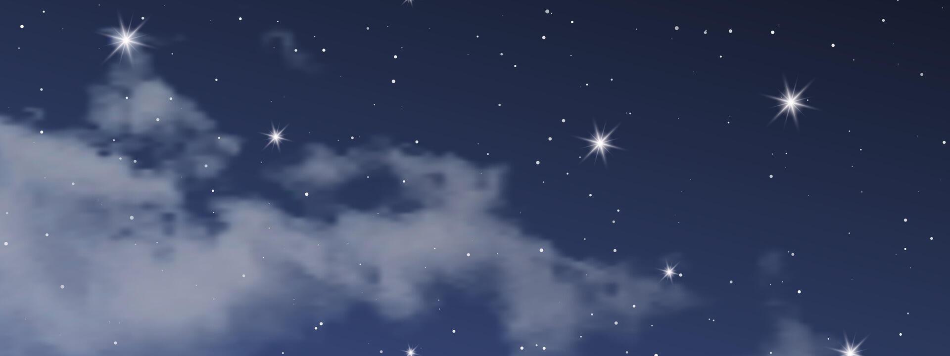 noche cielo con nubes y muchos estrellas vector