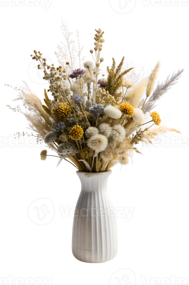 bouquet of dried flowers in a white vase isolated on transparent background png