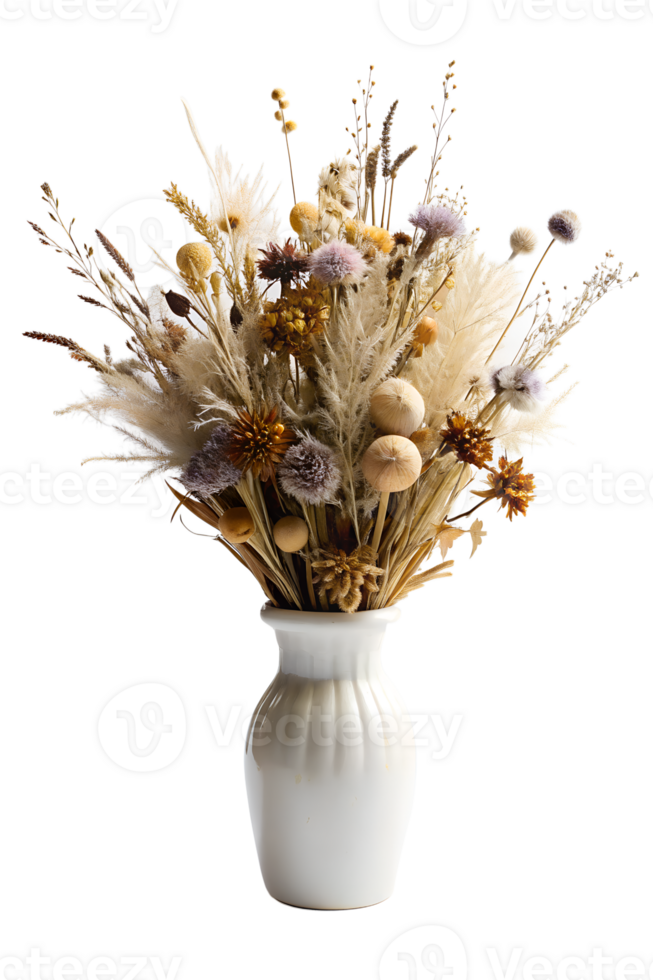 bouquet of dried flowers in a white vase isolated on transparent background png