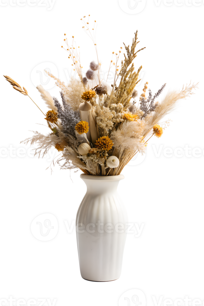 bouquet of dried flowers in a white vase isolated on transparent background png