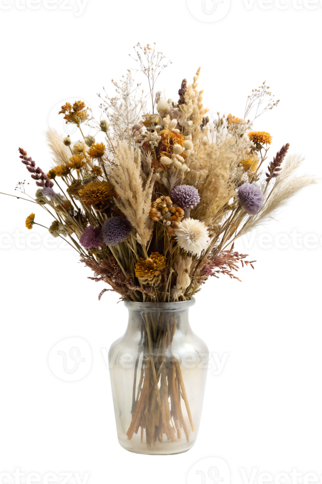bouquet of dried flowers in a vase isolated on transparent background png