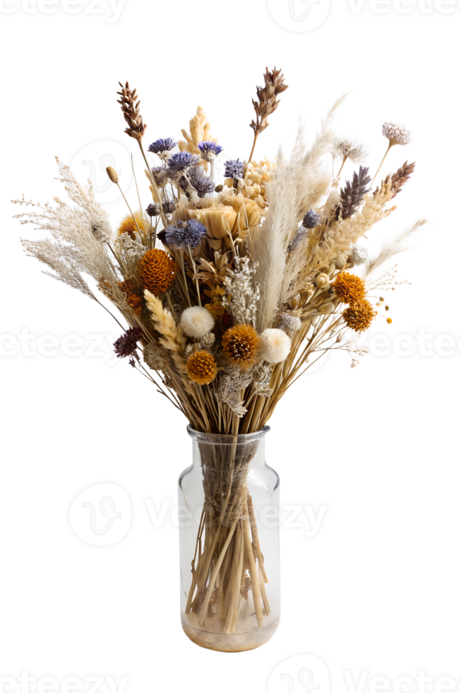 bouquet of dried flowers in a vase isolated on transparent background png