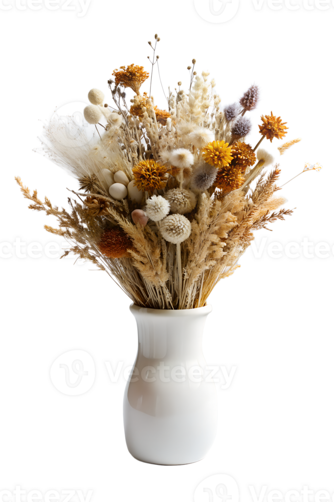 bouquet of dried flowers in a white vase isolated on transparent background png