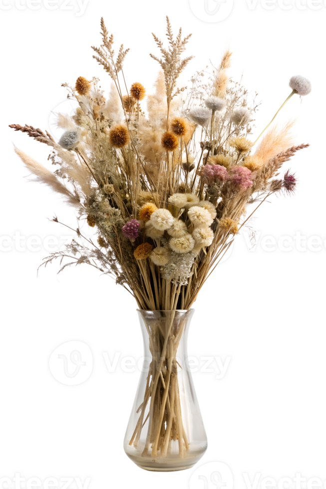 bouquet of dried flowers in a vase isolated on transparent background png