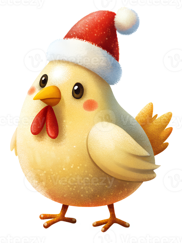 cute chicken wearing a santa hat on transparent background png