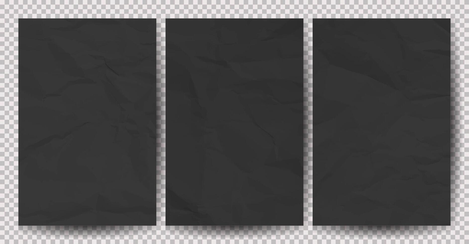 Set of black clean crumpled papers vector