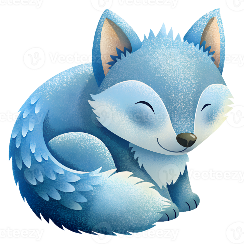 Cartoon style, cute wolf sleeping isolated on transparent background png