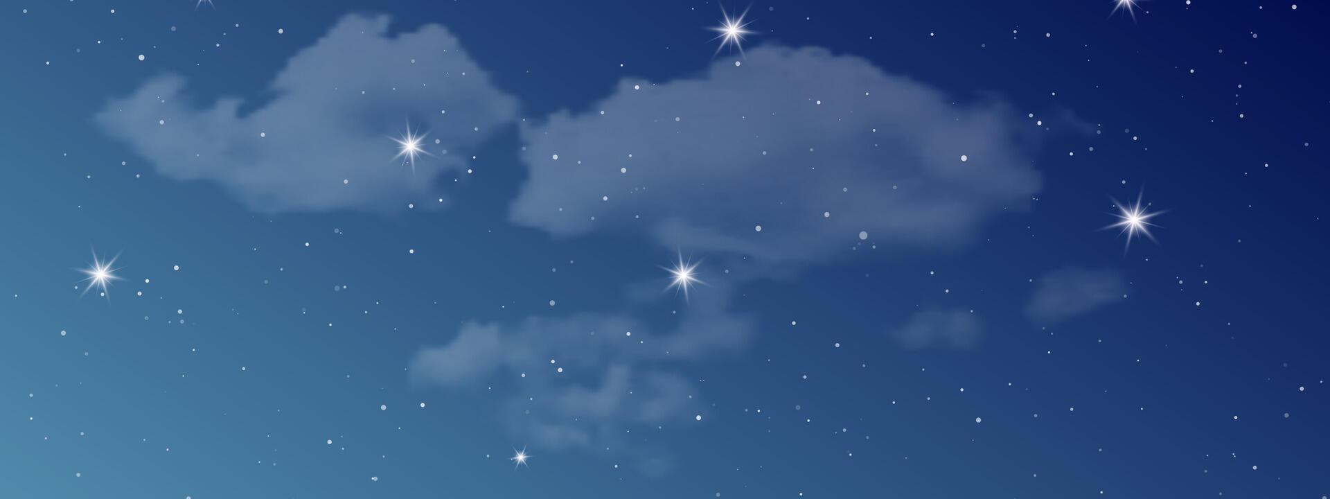 noche cielo con nubes y muchos estrellas vector