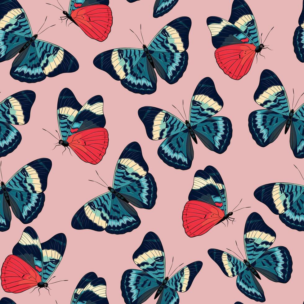 seamless pattern with high detailed tropic butterfly vector