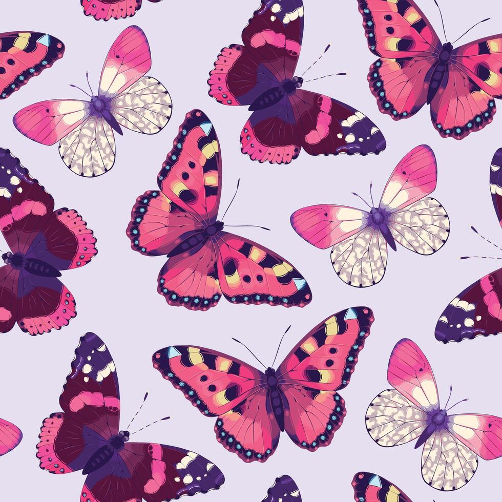 seamless pattern with high detailed vivid butterflies vector