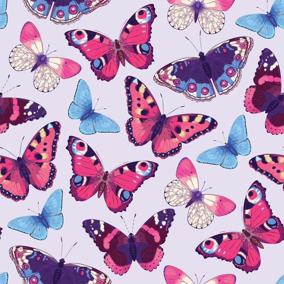 seamless pattern with high detailed vivid butterflies vector