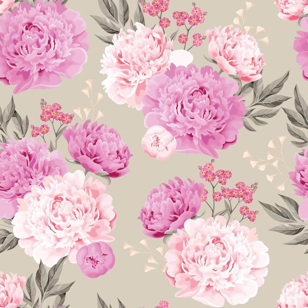 seamless pattern with pink and white pastel peonies vector