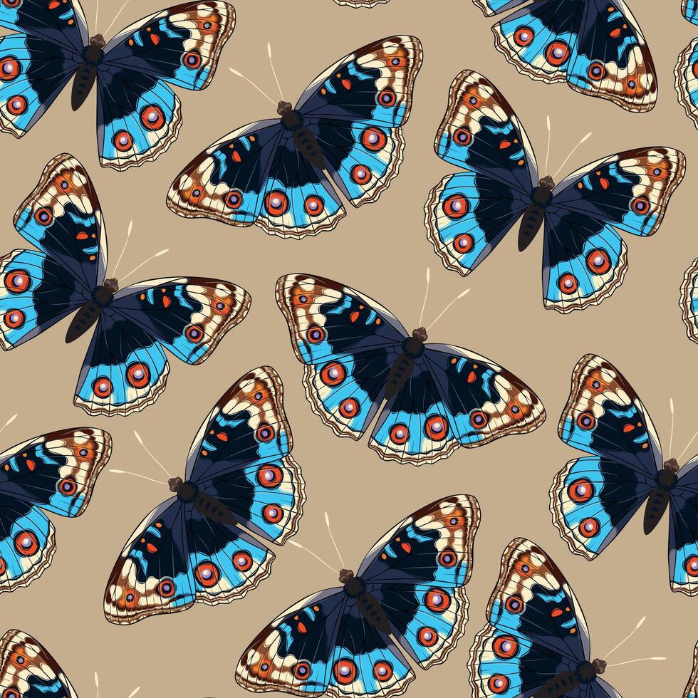 seamless pattern with high detailed tropic butterfly vector