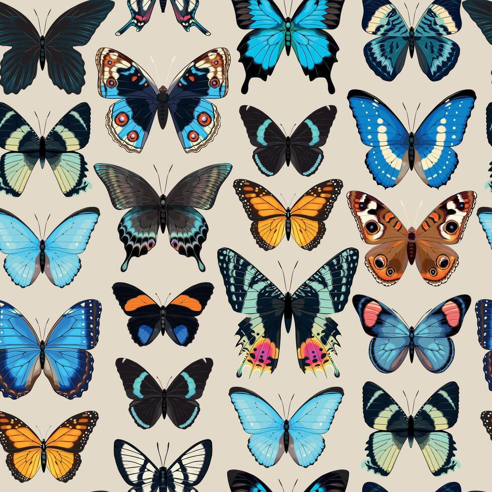 seamless pattern with high detailed tropic butterfly vector