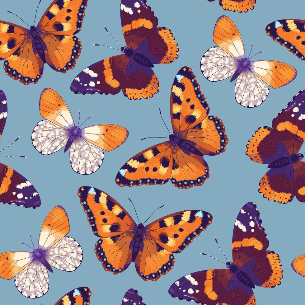 seamless pattern with high detailed vivid butterflies vector