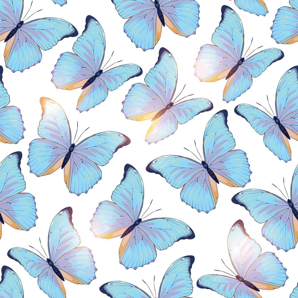 seamless pattern with high detailed tropic butterfly vector