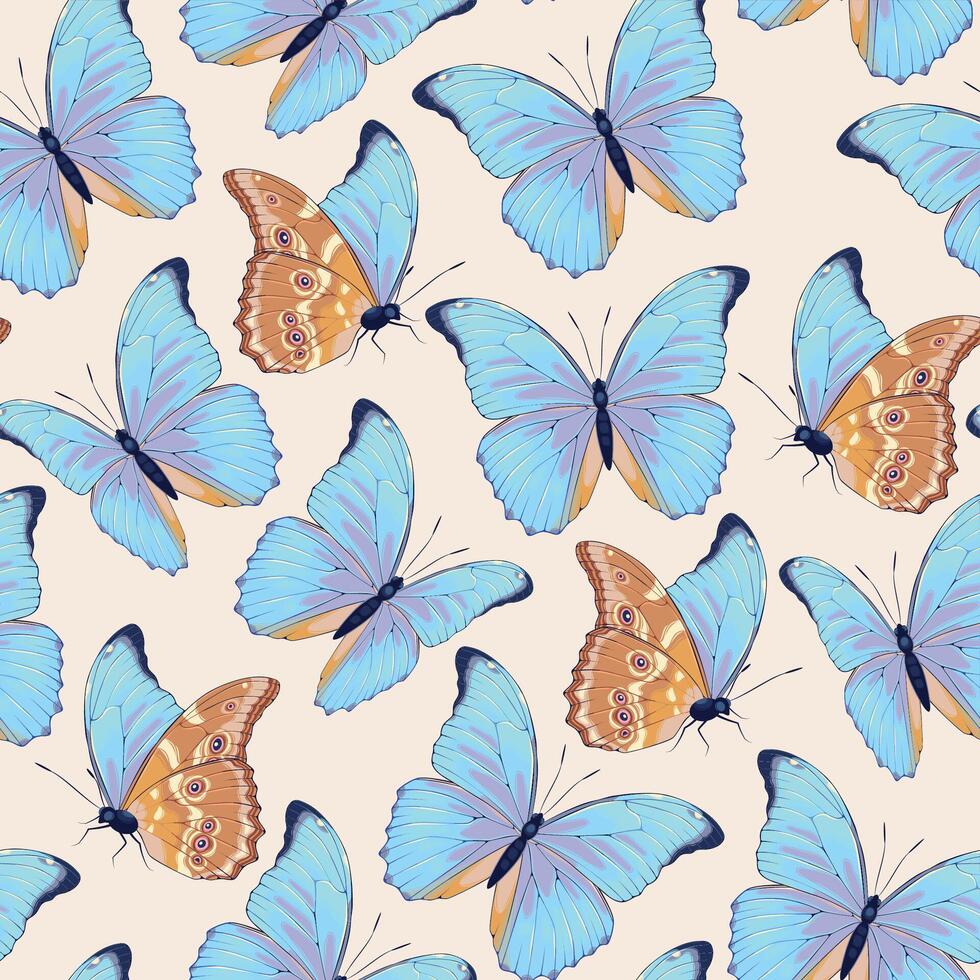 seamless pattern with high detailed tropic butterfly vector