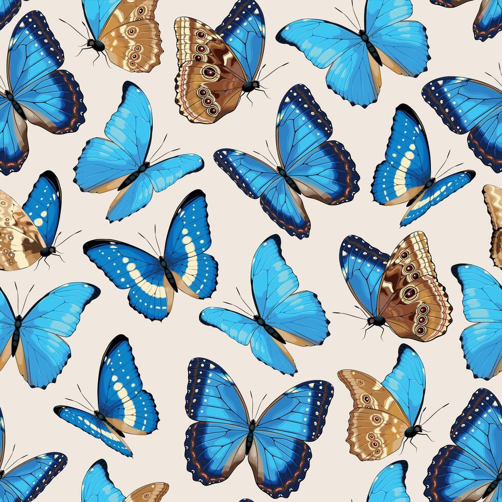 seamless pattern with high detailed tropic butterfly vector