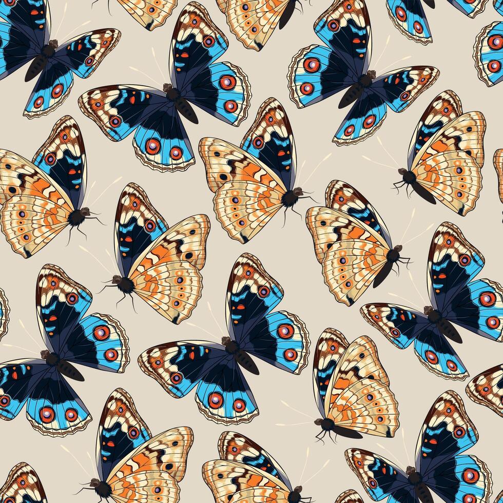 seamless pattern with high detailed tropic butterfly vector