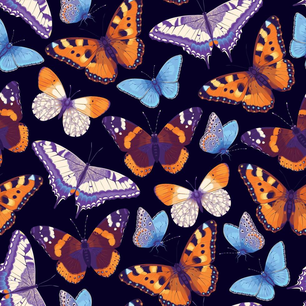 seamless pattern with high detailed vivid butterflies vector